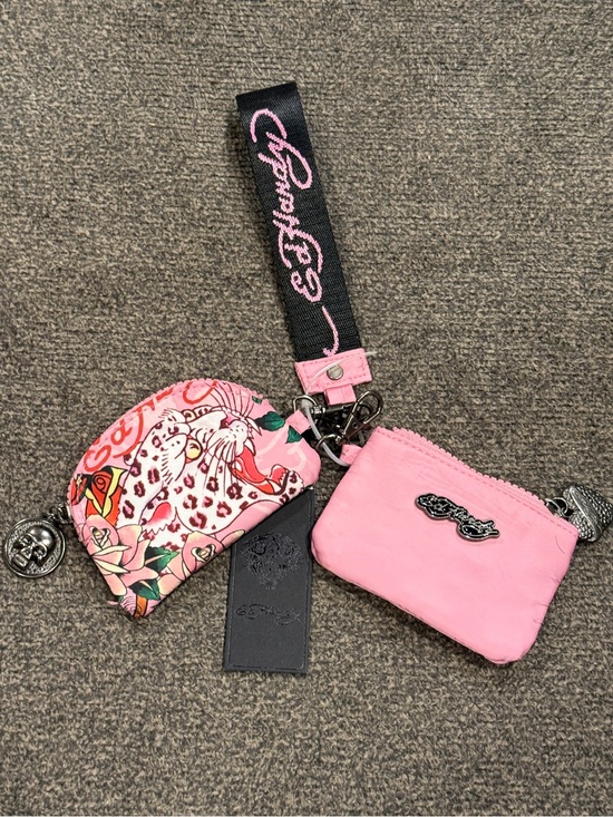 Ed Hardy Accessories - Ed Hardy Pink and Black Wristlet Keychain Set